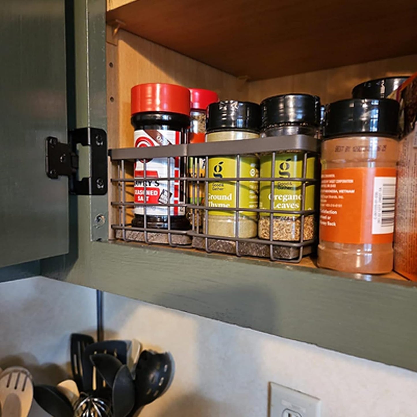 TIEYIPIN Farmhouse Small Metal Wire Storage Basket Bin, Rustic Home Storage Organizer with Wooden Bottom for Kitchen, Cabinets, Bathroom Counter, Pantry, Garage, Laundry Room - Black (2 Pack)