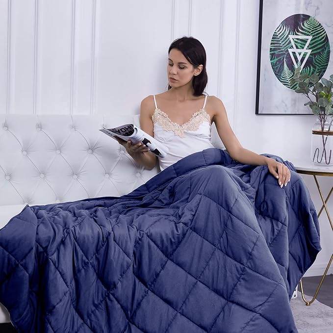 L'AGRATY Weighted Blanket - 60"x80" 17lbs Cooling Breathable Heavy Blanket Microfiber Material with Glass Beads for Adult All-Season Summer Fall Winter Soft Thick Comfort