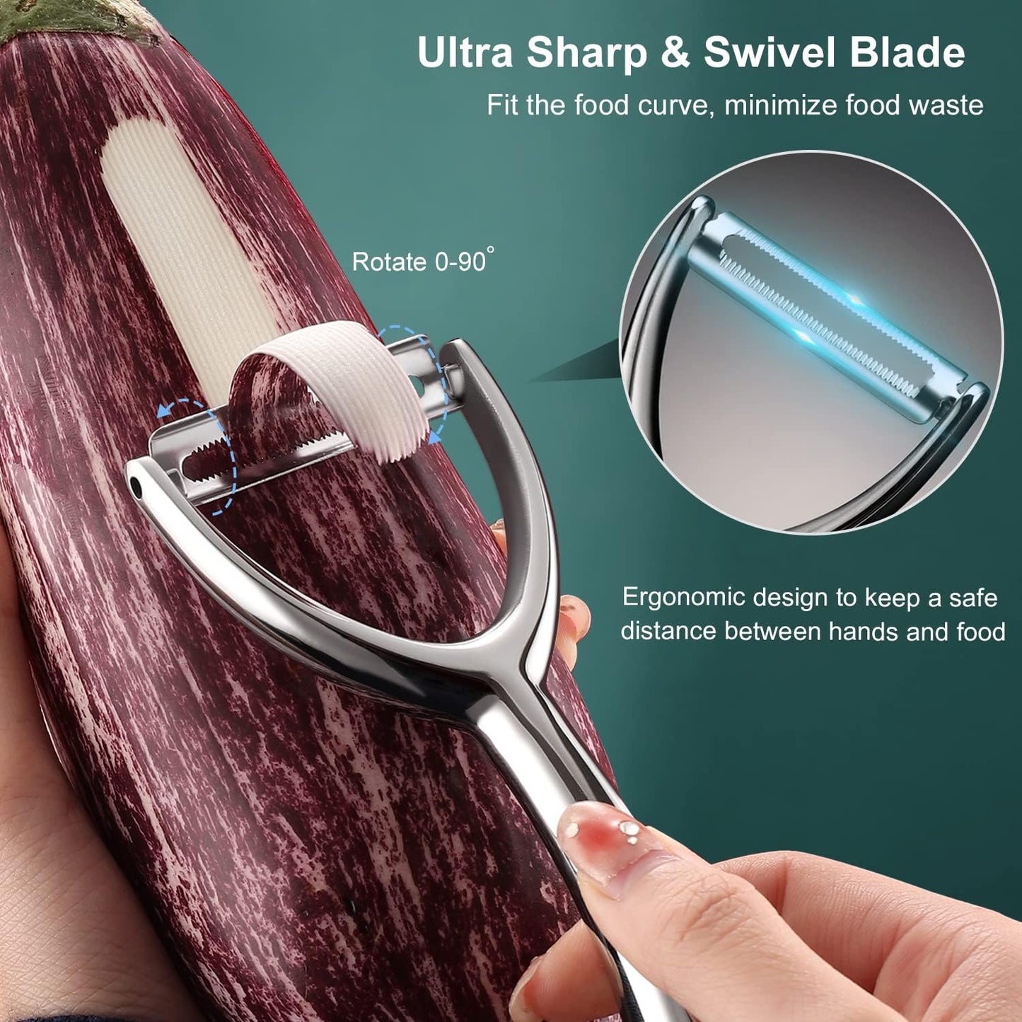 Vegetable Peeler Stainless Steel, Premium Potato Peelers for Kitchen, Veggie Fruit Peeler, Apple Carrot Cucumber Peeler，Ultra Sharp Rotary Blade, Heavy Duty Ergonomic Handle (5-year warranty）