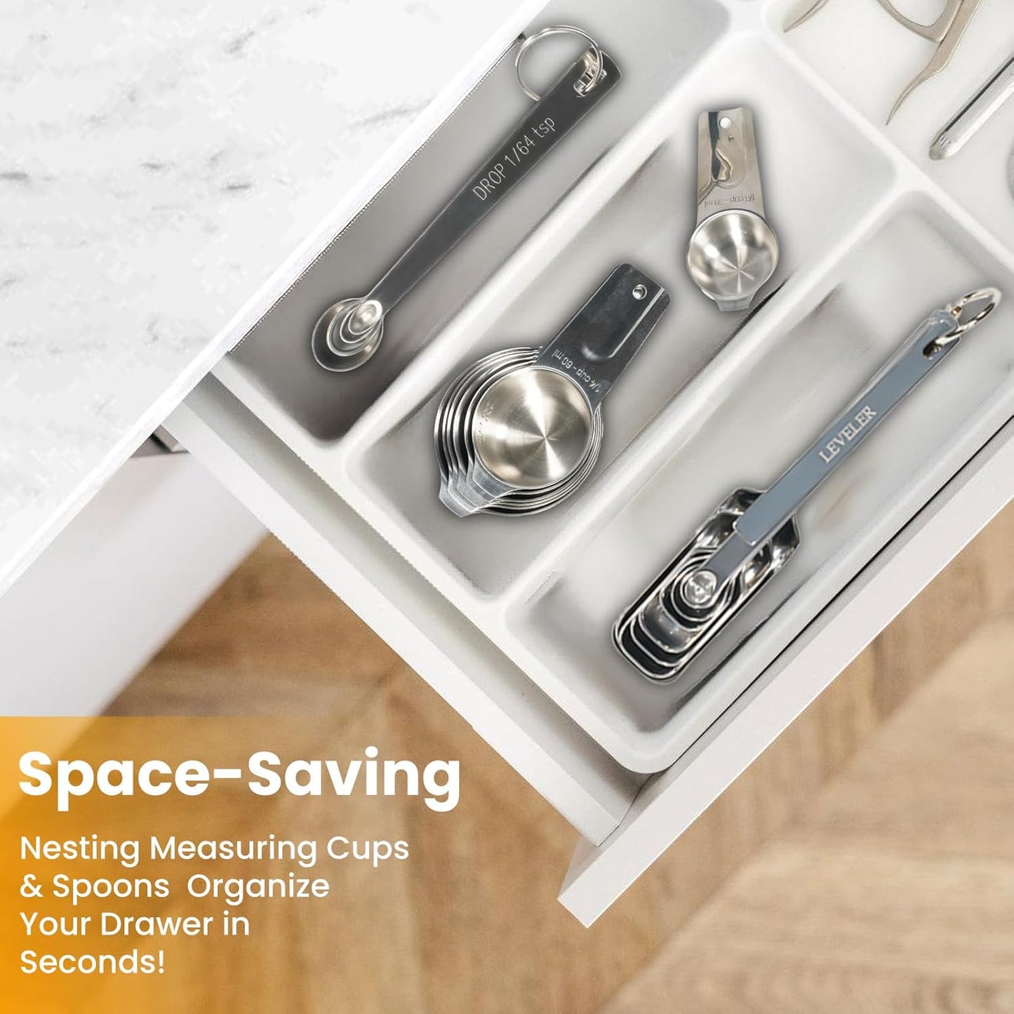 21 Pieces YUNNKEEY Measuring Cups and Spoons Set - Includes 7 Stainless Steel Measuring Cups, 8 Rectangular & 5 Mini Measuring Spoons with Leveler Fits Spice Jars, Ideal for Dry and Liquid Ingredients