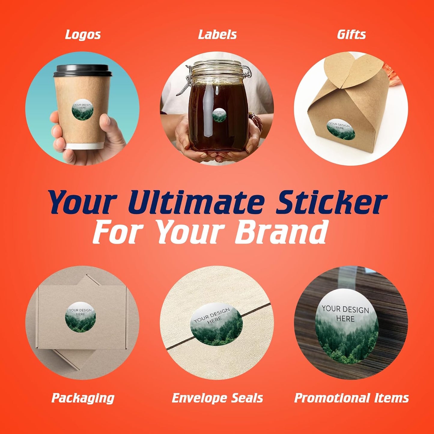 100 Custom Vinyl Stickers - Upload Your own Image, Text, Design, Logo - Personalized Logo Labels for Handmade, Packaging, Bottle, Jars, Candle, Brand Stickers (Foggy Valley, 1x1)