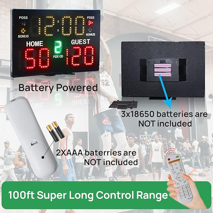 YZ Battery Powered Electronic Basketball Scoreboard with Timer, Portable Tabletop Digital Scoreboard with Remote, Score Clock Score Keeper for Games Baseball/Football/Volleyball Indoor Outdoor