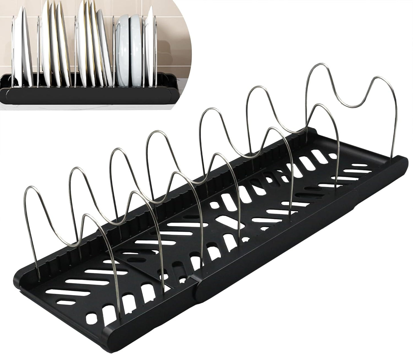 Pot Rack : Pots and Pans Organizer Under Cabinet 7 Adjustable Compartment Expandable Pot Lid Holder for Kitchen Cookware, Bakeware, Lid, Dishes, Cutting Boards,Black