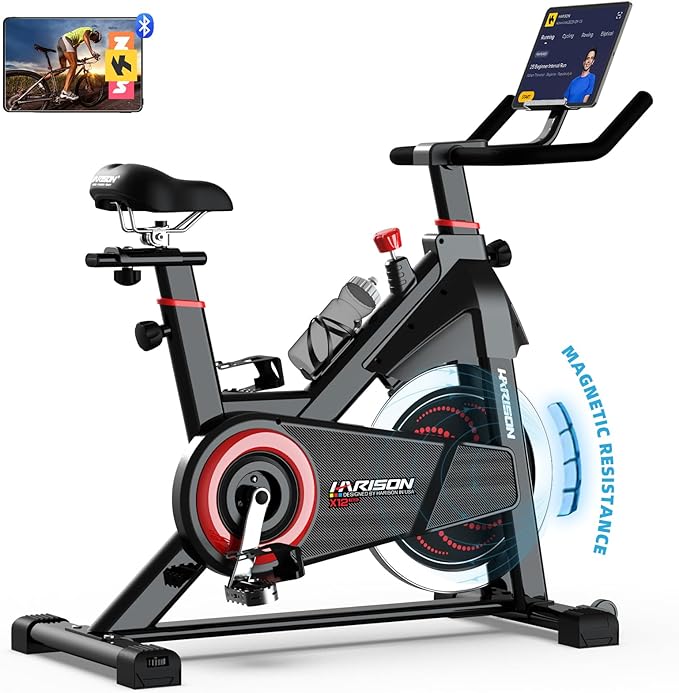 HARISON Semi-Commercial Exercise Bike 400 lbs Capacity, Magnetic Stationary Bikes for Home Gym with Bluetooth & Tablet Holder & Comfortable Seat Cushion