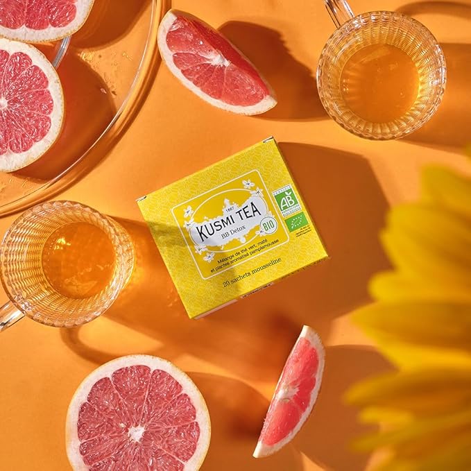 Kusmi Tea - BB Detox + Detox - Iconic Detox Tea - Organic Tea - Blend of Green Tea, Mate & Fruits - Organic Flavored Yerba Mate Tea - Pack of 2 Boxes of Tea Bags - 2x20 Tea Bags
