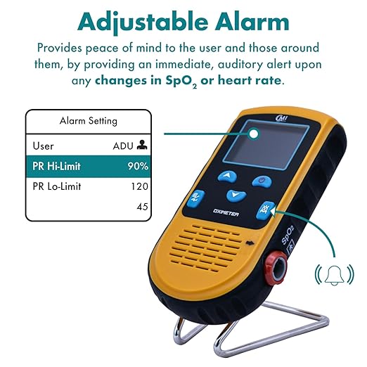 CMI Health Battery Operated Pulse Oximeter - Continuous Infant Monitoring (Up to 25 lbs) & Adult Finger Spot-Checking - Adjustable Alarm for Pulse Rate and SpO2 Levels - Carry Case