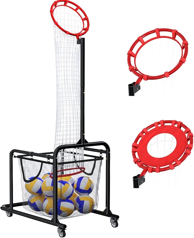 Volleyball Setter Training Equipment – Adjustable Height & Angle, Precision Target Cloth for Accurate Setting, Portable with Wheels, Ball Storage Net Bag Skill Levels
