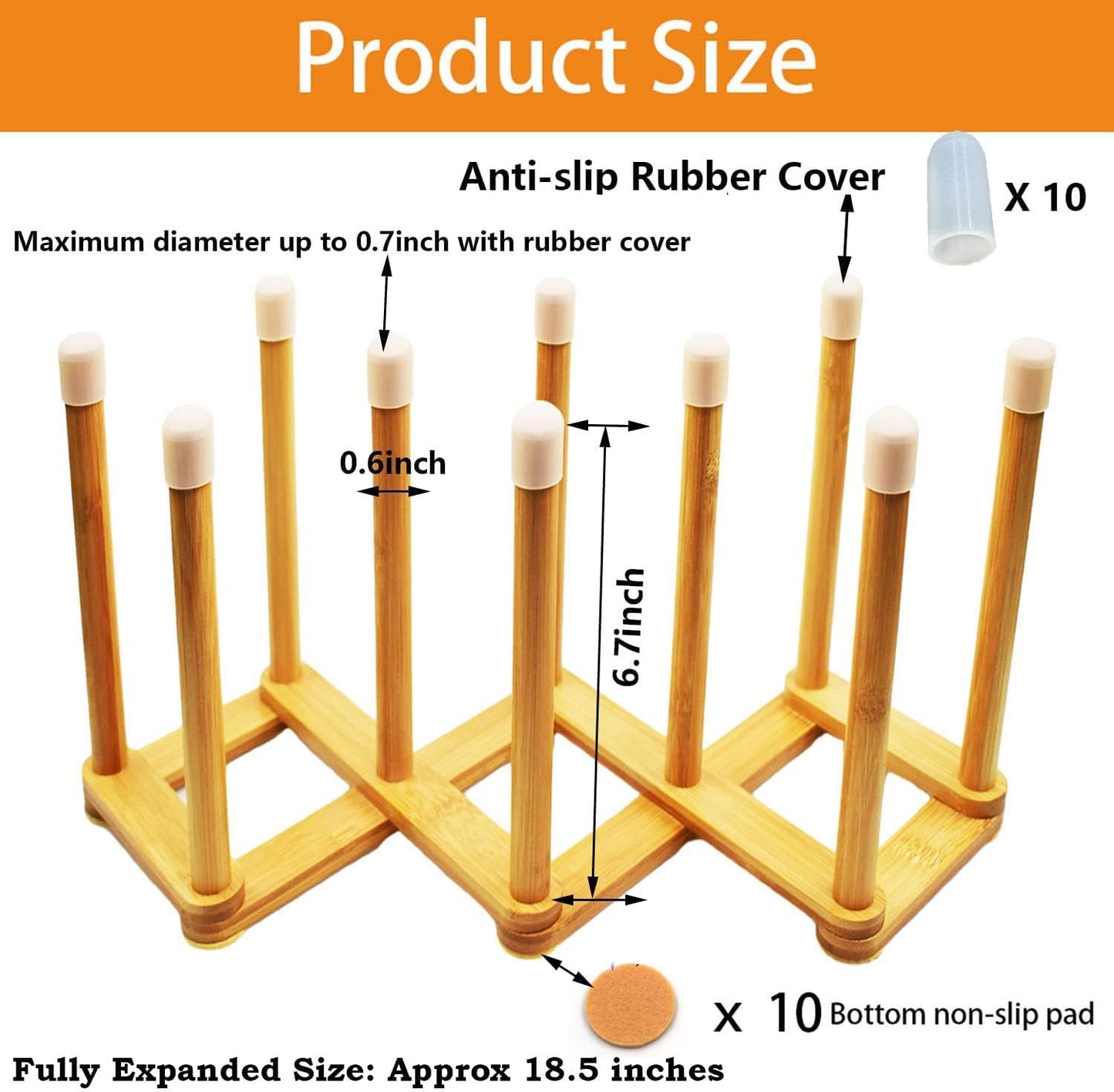 Bamboo Retractable Bottle Drying Rack Cup Dish Drying Racks,Sports Water Bottle and Mug Drainer Stand, Plastic Bag Dryer Rack and Multifunctional Drying Rack for Kitchen Countertop