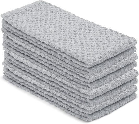 DG Collections Ash Grey Kitchen Towels - 100% Cotton Terry Tea Towels for Cleaning, Drying, and Highly Absorbent Kitchen Dish Cloth for Bar Cleaning - 8 Pack - 15 x 25 Inches