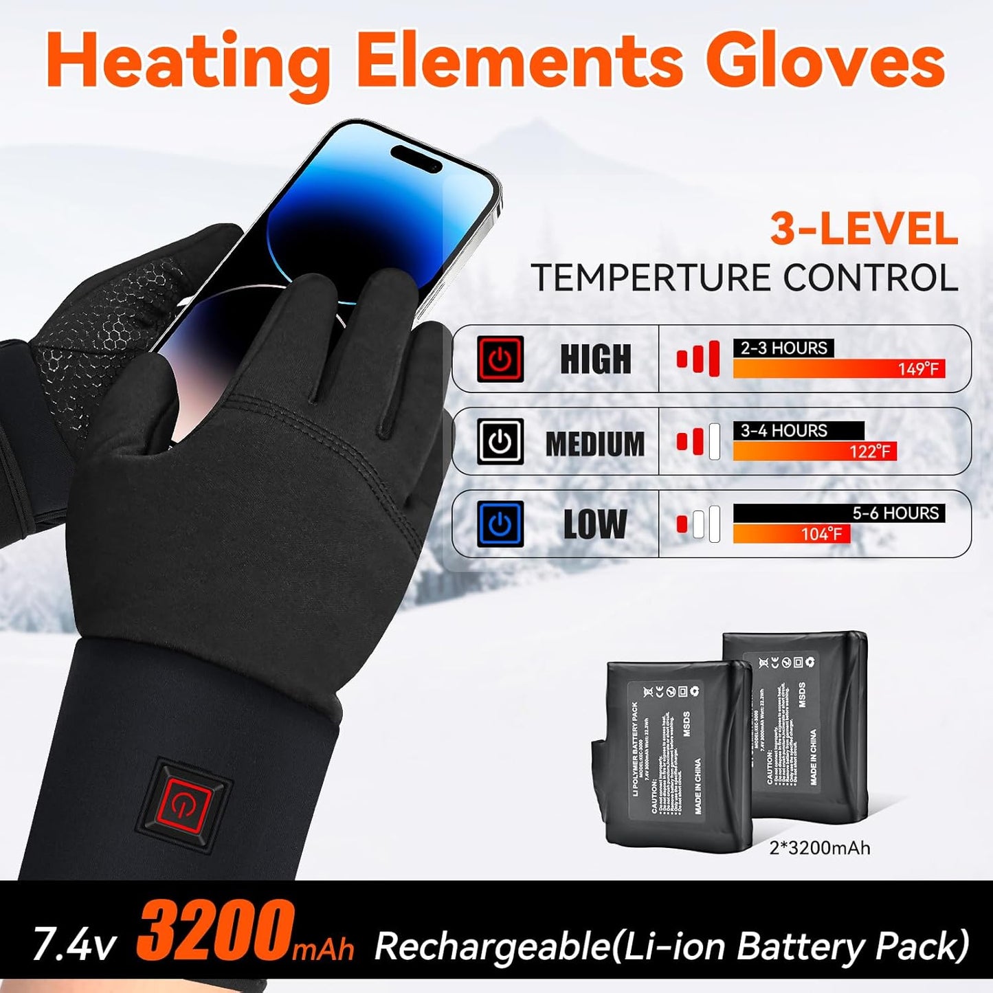 Heated Gloves for Men Women Rechargeable, Electric Heated Warm Winter Gloves for Motorcycle Skiing Bike Hunting Camping - Gloves for Cold Weather
