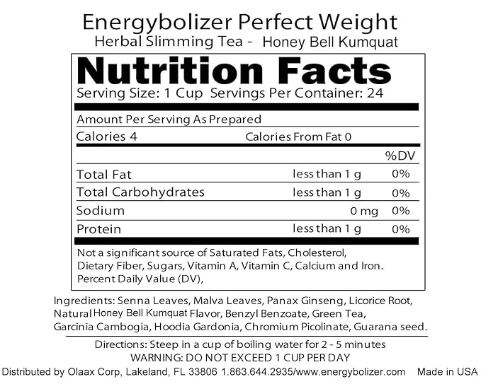 Energybolizer Perfect Weight Herbal Tea (24 Bags)| Natural Energy Booster for Women and Men | Increase Energy, Improve Digestion (Honeybell Kumquat)