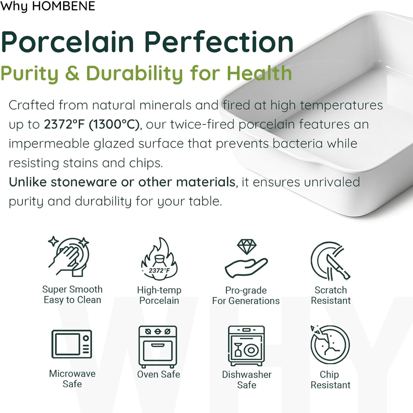 3 QT Wide Ceramic Baking Dish, White Casserole Dish with, Lasagna Pan for Oven, Ceramic Baking Pan, Kitchen Decor, Microwave Oven Safe, Dinner, Wedding (9.4" x 11.8")