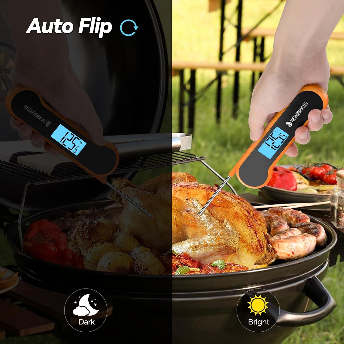 0.5 Sec Instant Read Meat Thermometer Digital with ±0.5℉ Precision, Food Thermometer for Cooking Kitchen Gadgets, Oven Grill Candy BBQ Essentials Accessories, Gifts for Him Dad Men Birthday, Orange