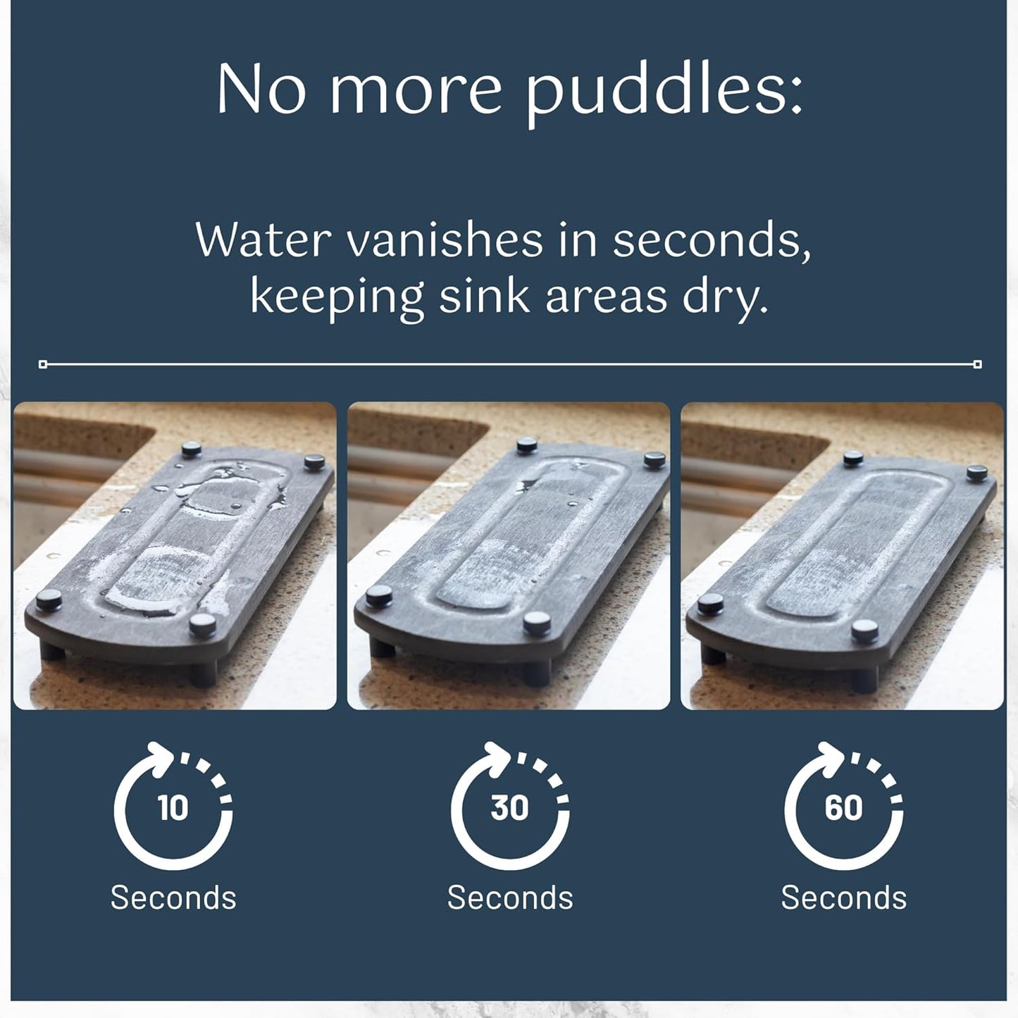 Premium Sink Caddy – Water-Absorbing Diatomaceous Earth Tray for Sink, Elevated Stainless Steel Feet, Non-Toxic, Fast-Drying, Kitchen or Bathroom