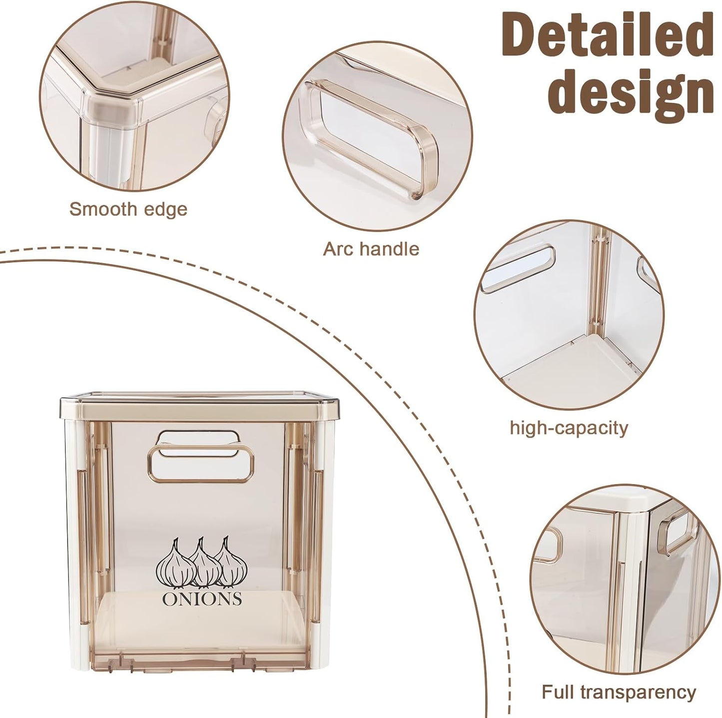 Potato and Onion Storage, Clear Plastic Potato Bin Onion Holder with Lid and Handle, Stackable Vegetable Bin for Pantry Organizers and Storage, BPA Free, Set of 2