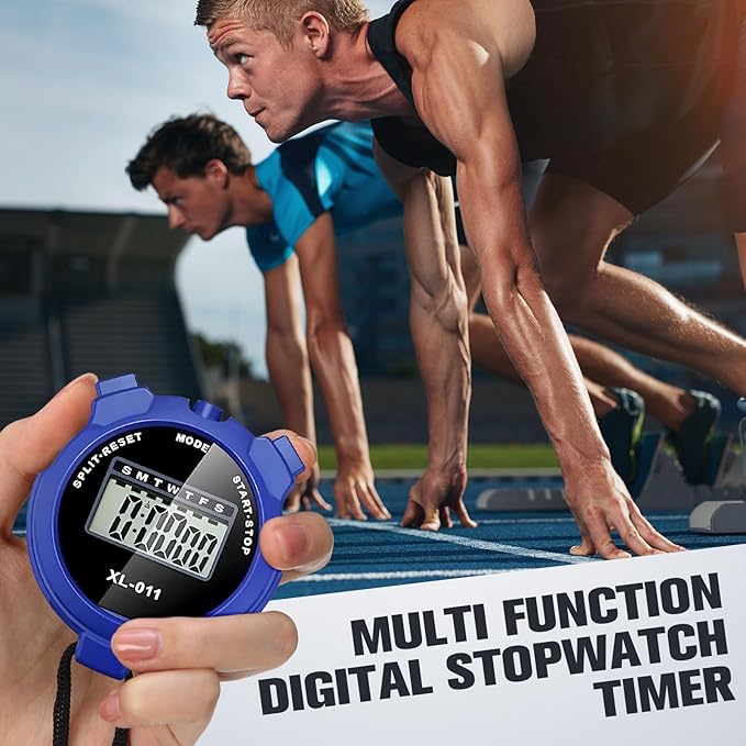 TOODOO 12 Pack Multi Function Digital Stopwatch Timer Bulk Sports Stopwatch with Lanyard Plastic Display Waterproof Date Time Alarm Timer for Coaches Fitness Referees