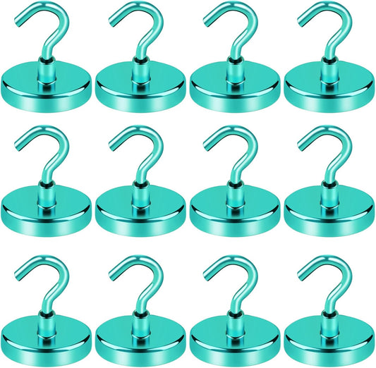 LOVIMAG Magnetic Hooks, 110lbs Capacity, Green Cruise Magnets, Key Holder, Strong Hanging Hooks - Fridge, Grill - 12 Pack