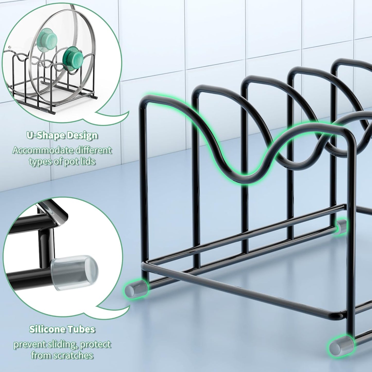 Pot Lid Organizer Rack,1.6in Wide Cutting Board Organizer for Pan Lids,Baking Sheets,Cookie Sheets, with 4 Slots,Cutting Board Holder Rack(1PC-Medium)