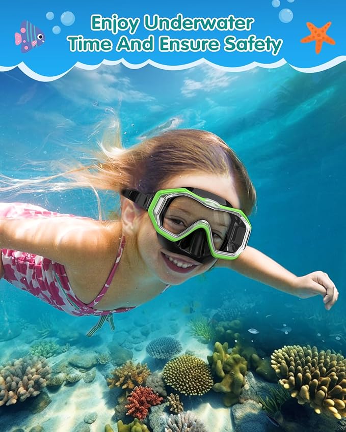W WSTOO Kids Swim Goggles with Nose Cover,Snorkel Diving Swimming Mask for Youth 5-15,HD 3-Window Wide Vision Anti-Shattered Lens Anti-Fog&Leak