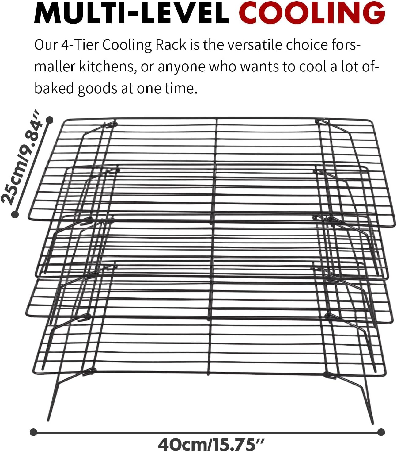 ShellKingdom Cooling Racks, Stainless Steel Non-Stick Baking Racks And Oven Safe Wire Cool Racks for Cookies, Cakes and Baking, 4-Tier, Foldable