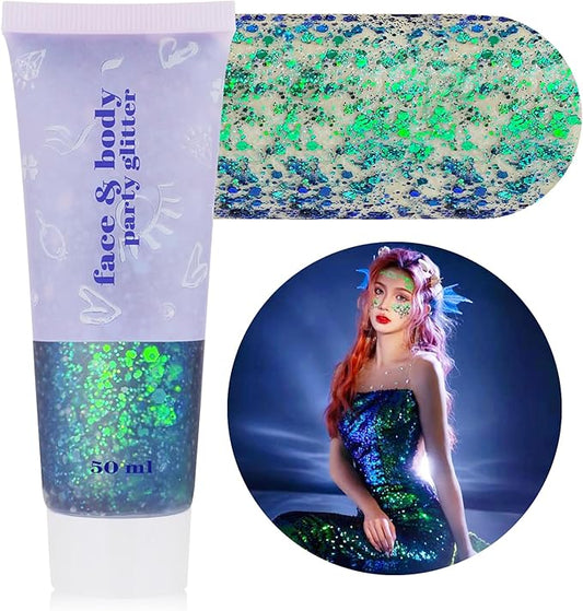 MEICOLY Chameleon Green Face Body Glitter,St Patricks Day Accessories,Color Changing Mermaid Face Glitter,Chunky Glitter Face Paint for Face Body Hair,Festival Rave Outfits Accessories for Women