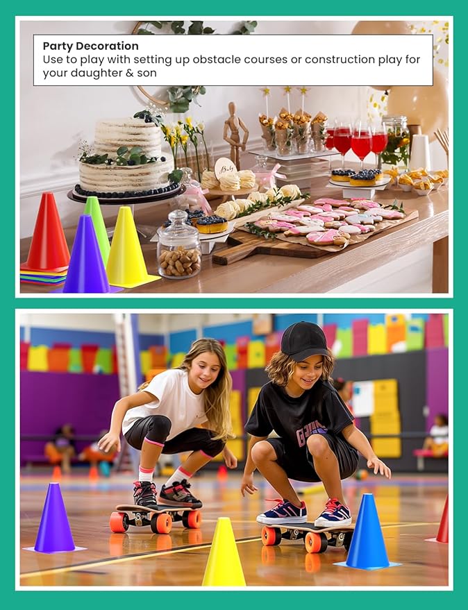 GHB Soccer Cones 7" 9" of 12 24 Pack Disc Soccer Sport Cones Training Field Marker Agility Cones for Basketball, Coaching, Practice Equipment Includes Drills Guide