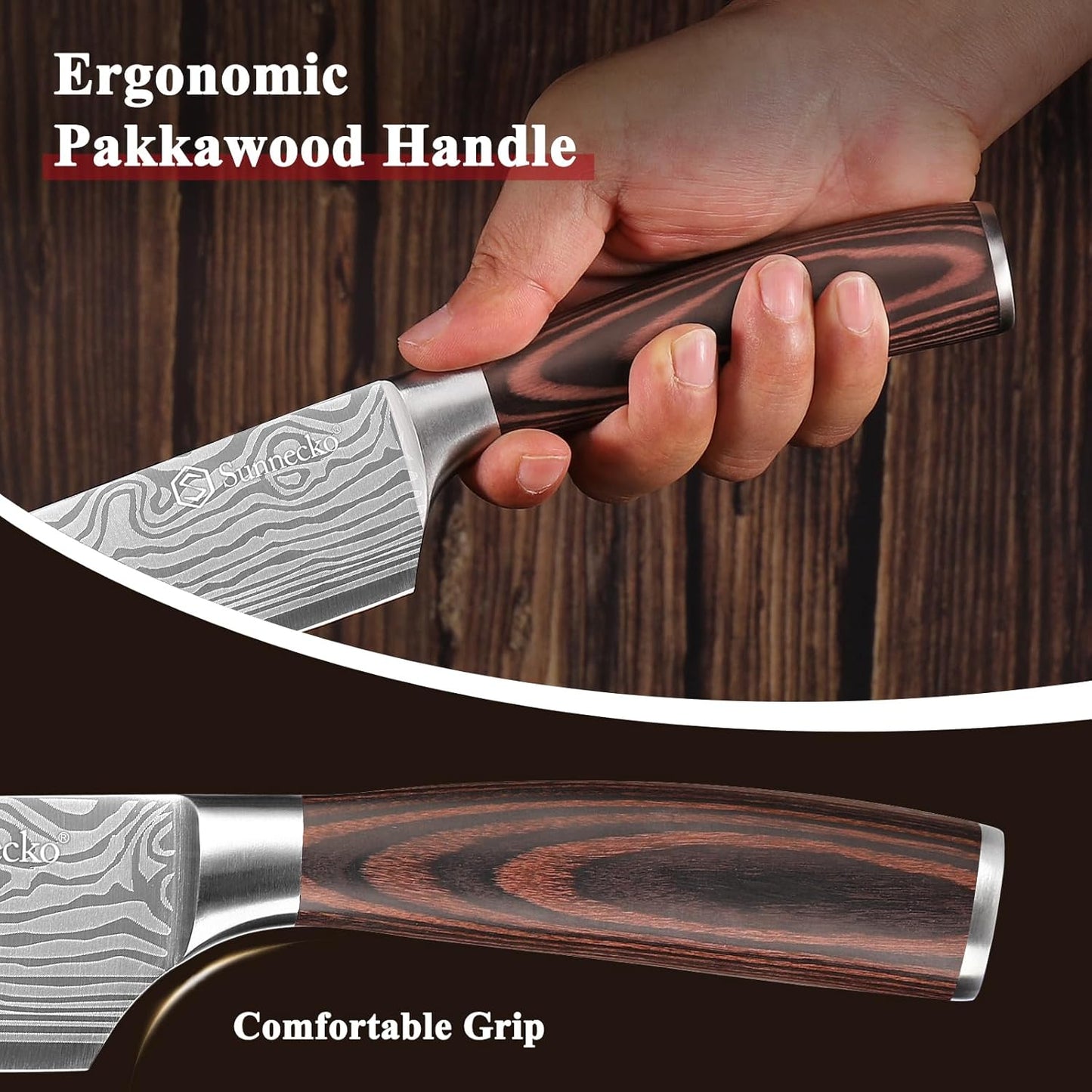 Sunnecko Kitchen Knife Set 5 Piece Chef Knife Set Professional High Carbon Stainless Steel, Sharp Kitchen Knives with Wooden Handle