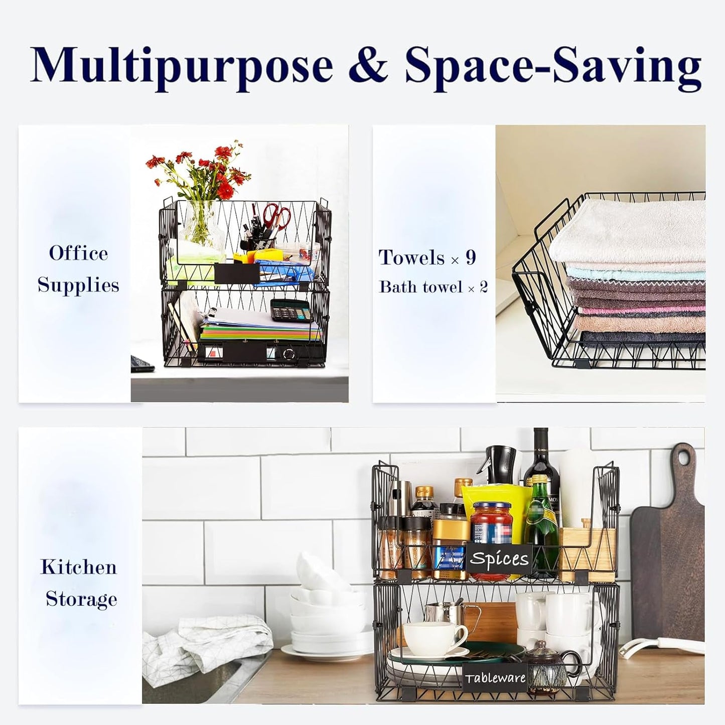 4 PACKS XXL Kitchen Organization and Storage Pantry Baskets, Fruit & Vegetable Basket for Kitchen Cabinet, Stackable Wire Baskets for Snack Chips Onion Potato Cans