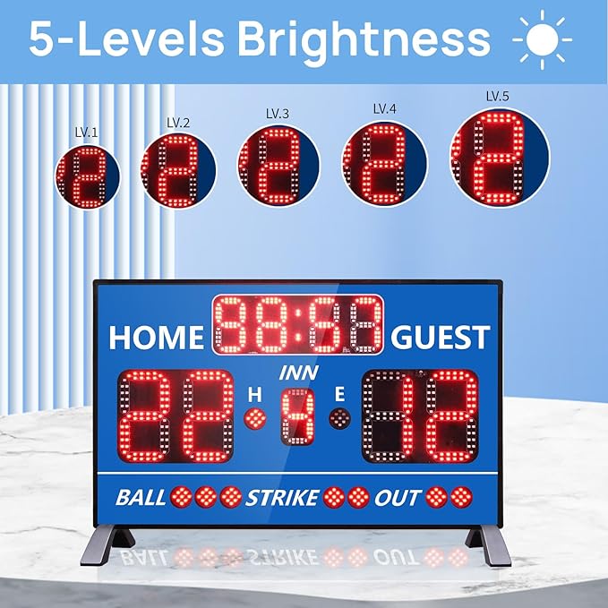 YZ Digital Baseball Scoreboard with Timer Clock, LED Outdoor Electronic Softball Scoreboard, Digital Scoreboard with Remote, Portable Baseball Scoreboard, Score Keeper with Inning/Ball/Strike/Out