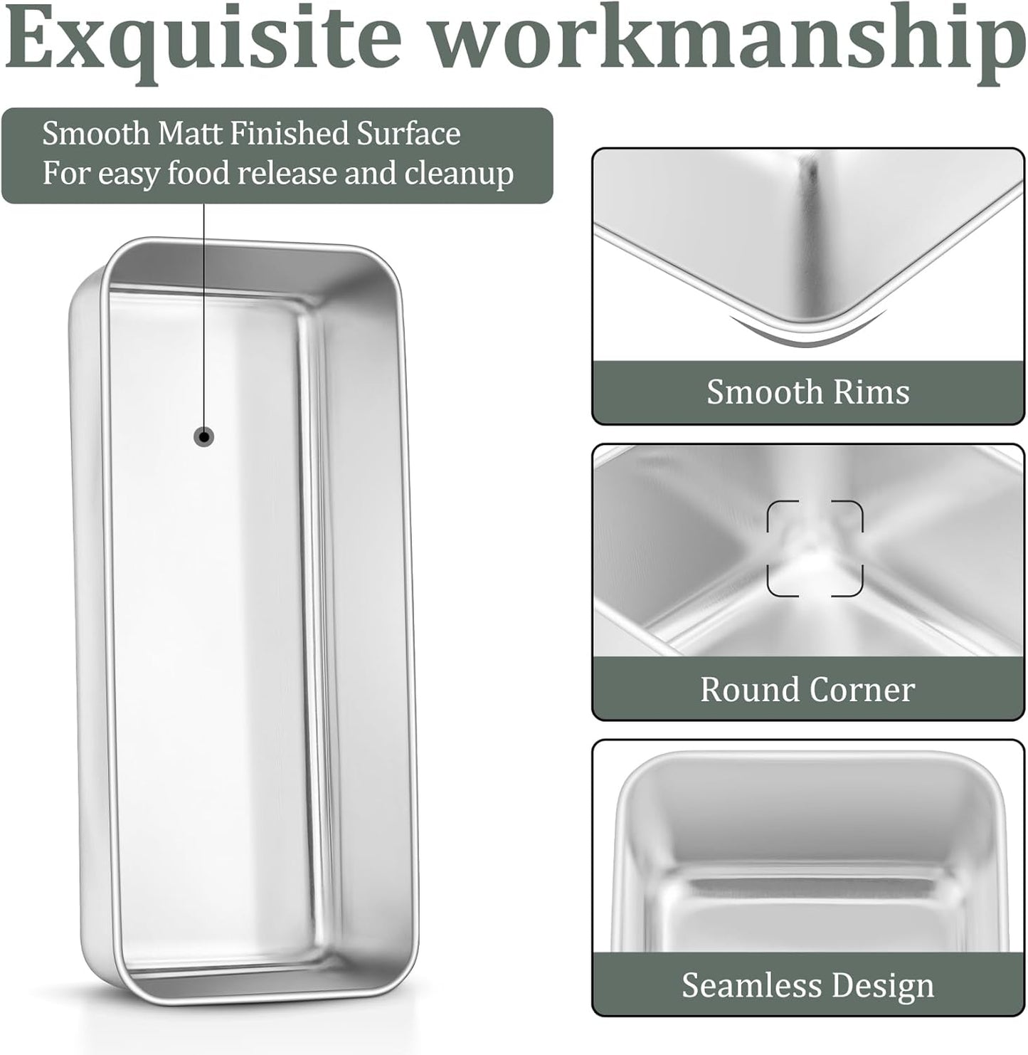 TeamFar Loaf Pan, 12 x 5 Inch Stainless Steel Loaf Pans for Baking Bread, 4 Pack Large Bread Loaf Baking Pan for Homemade Bread, Meatloaf, Cake, Brownies, Non-Toxic, Heavy-duty, Oven & Dishwasher Safe