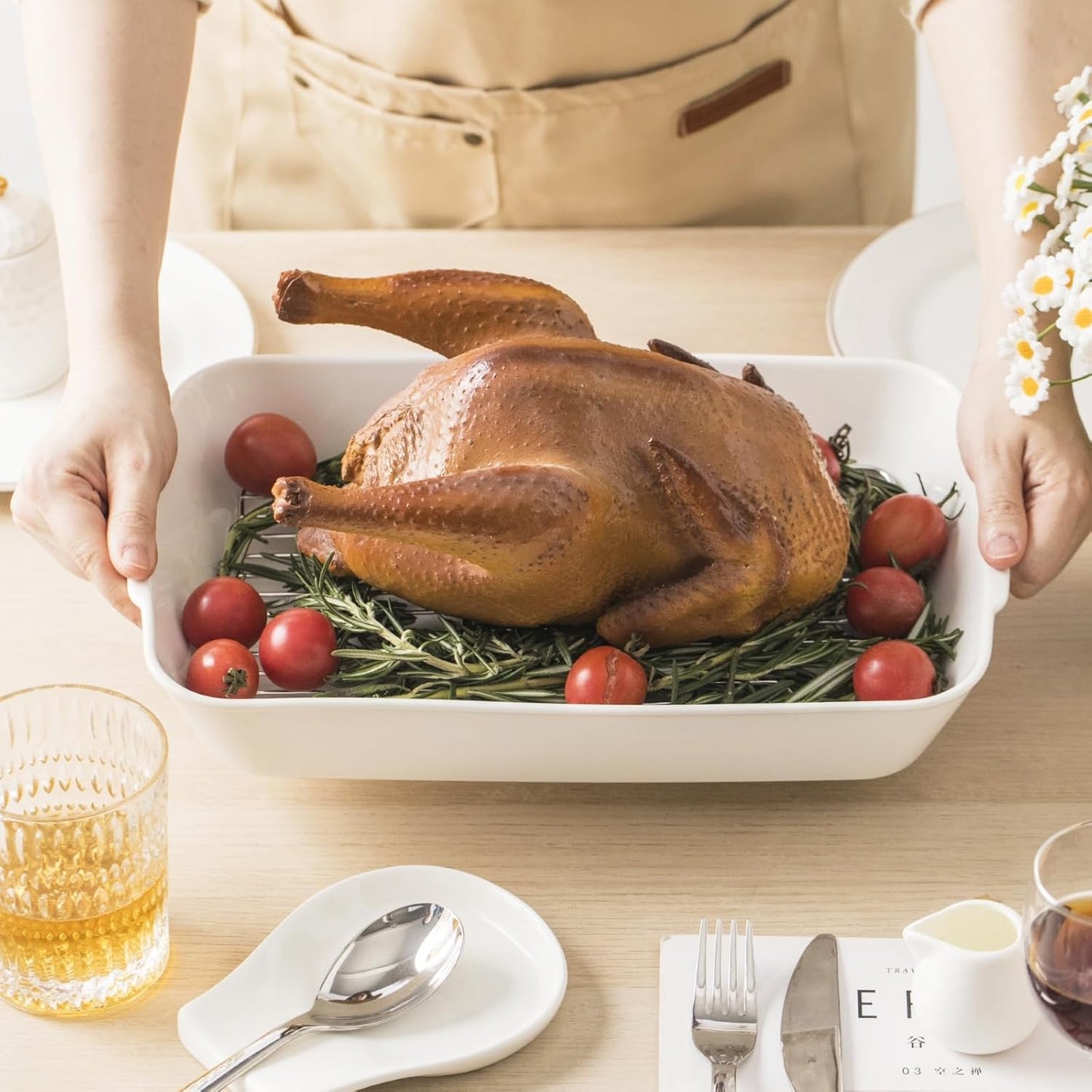 3.3 QT Ceramic Baking Dish, White Casserole Dish,Lasagna Pan for Oven, Bakeware for Baking, Kitchen Decor, Microwave Oven Safe, Dinner Party (8.7" x 11.8")