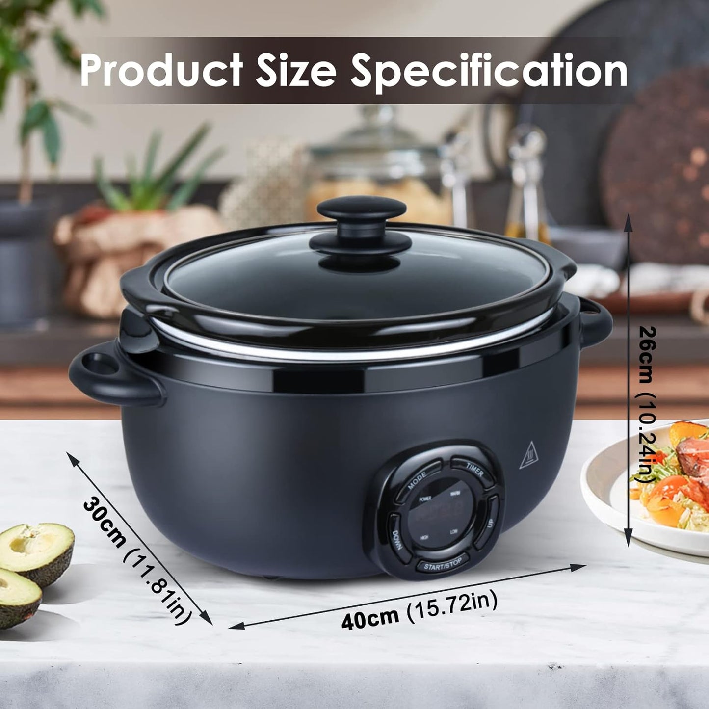 7 Quart Slow Cooker, Electric Slow Cooker Oval with Nonstick Removable Inner Ceramic Pot, Programmable with 3 Temp Settings