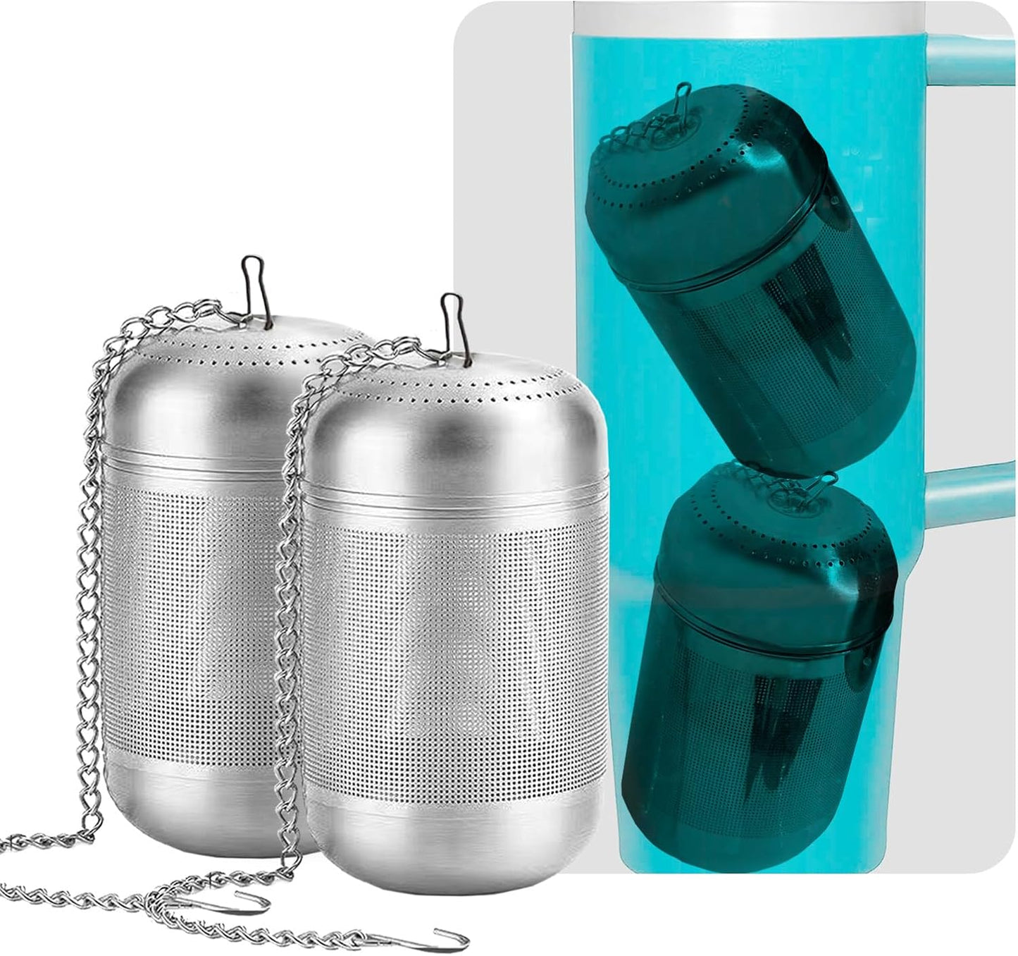 2 Pcs Tea Infuser for Loose Leaf & Fruit Infuser Insert – Extra Fine Mesh Strainer, 316 Stainless Steel with Screw-Top Lid, Reusable Filter for Herbs, Lemon, Cucumber, Coffee & Spices