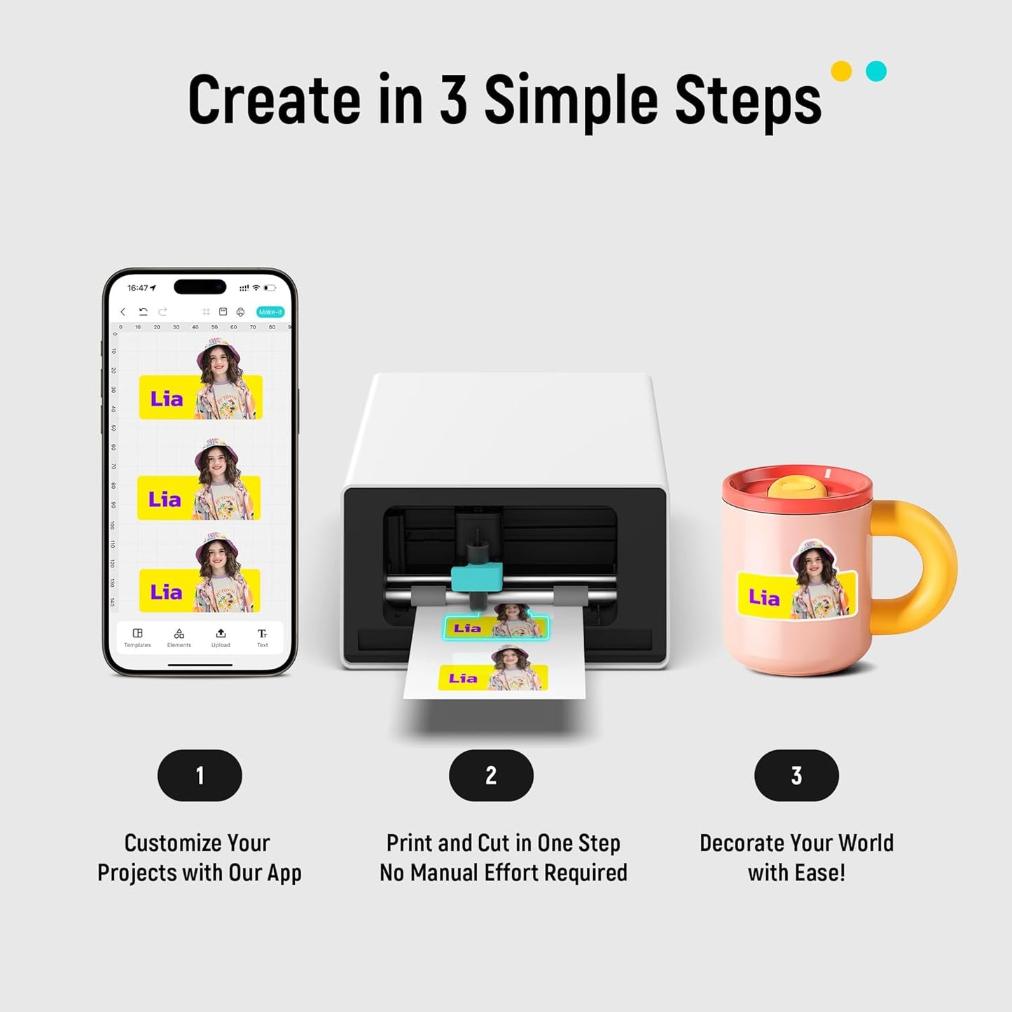Liene PixCut S1 Color Sticker Printer & Cutting Machine - All-in-One Sticker Maker for DIY Crafts, Custom Labels & Gifts. Thermal Dye-Sublimation Photo Printer, 300 DPI, Precise AI Auto-Cutting