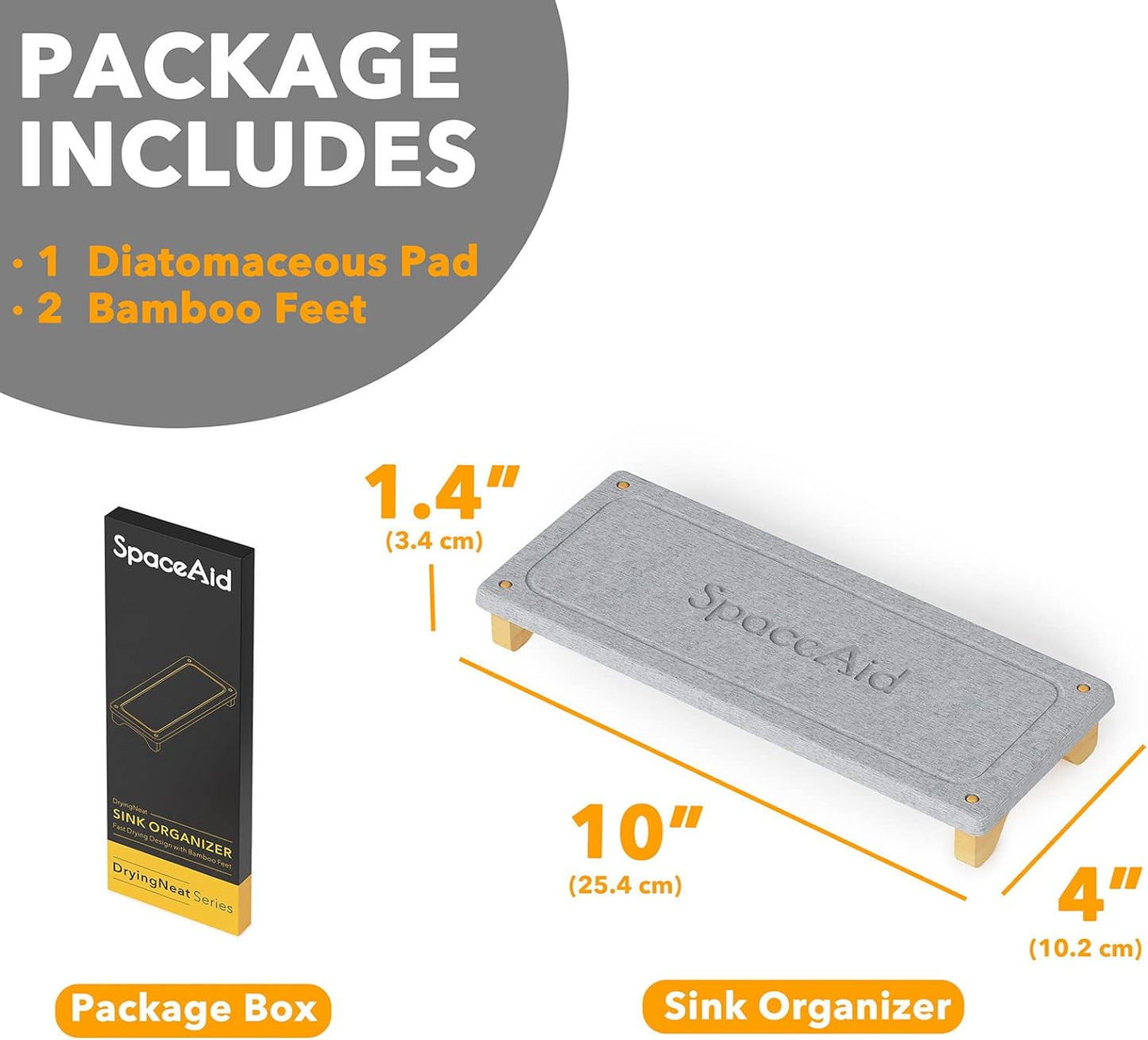 SpaceAid DryingNeat Sink Organizer, Instant Dry Sink Caddy Organizers, Kitchen Sponge Soap Holder Dispenser, Countertop Fast Drying Rack (Bamboo Feet, Gray)