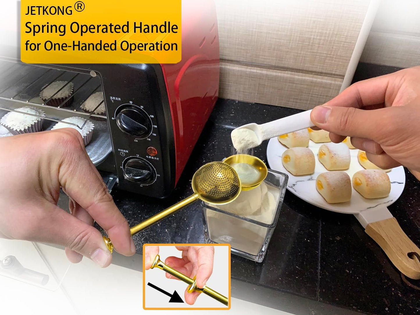 JETKONG Baker's Dusting Wand for Sugar, Flour and Spices, Stainless Steel Powdered Sugar Shaker Duster Sifter, Set of 2 (Gold)