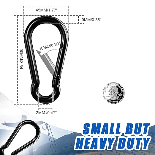 KINLINK 15 Pack Black Carabiner Clip, 3.54 inch Heavy Duty Spring Snap Hook, Caribeener Clips for Camping, Hiking, Travel, Fishing, Quick Link Keychain, Water Bottle, Backpack