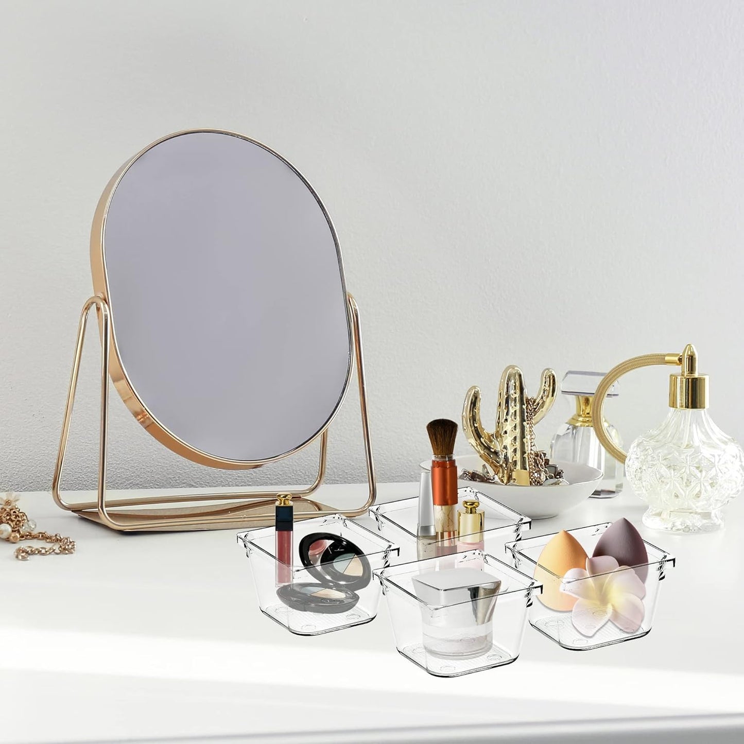 Ravinte 6 Pack Drawer Organizer - 3" X 3" Plastic Storage Bins, Acrylic Organizers with Non-Slip Pads Clear Desk Storage Tray for Makeup, Jewelries, Kitchen Utensils, Bathroom and Office