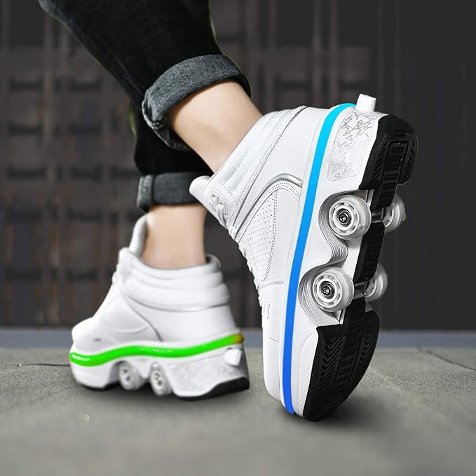 Double-Row Deform Wheel Automatic Walking Shoes Invisible Deformation Roller Skate 2 in 1 Removable Pulley Skates Skating Parkour
