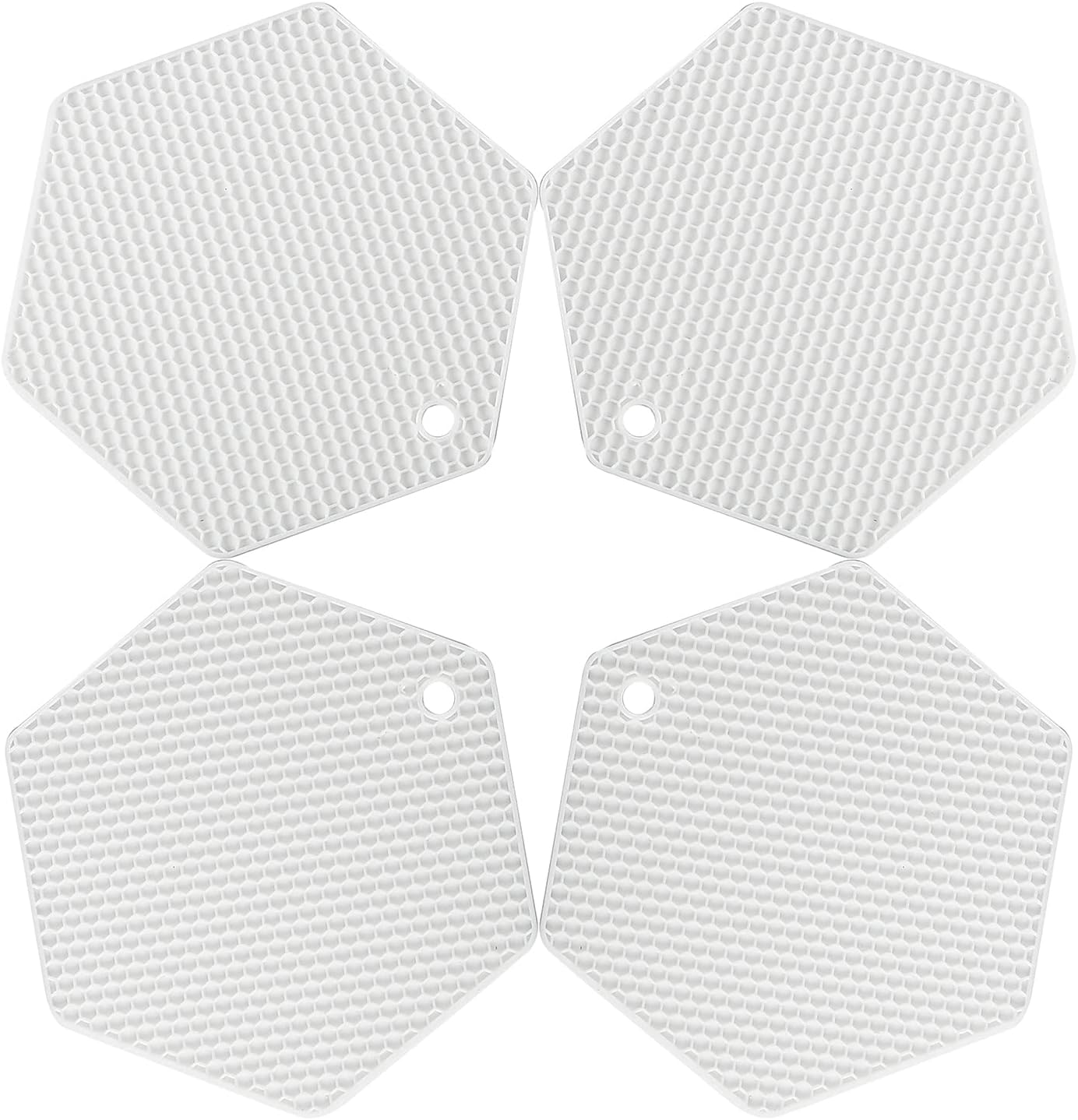 4 Packed Silicone Trivet Mats - DIY Different Size Dish Drying Mat, Hot Pot Holder for Pots & Pans, Non-Slip & Heat Resistant Kitchen Hot Pads for Countertops & Table, White