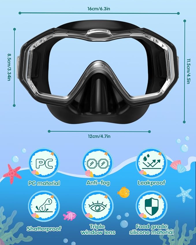 W WSTOO Kids Swim Goggles with Nose Cover,Snorkel Diving Swimming Mask for Youth 5-15,HD 3-Window Wide Vision Anti-Shattered Lens Anti-Fog&Leak