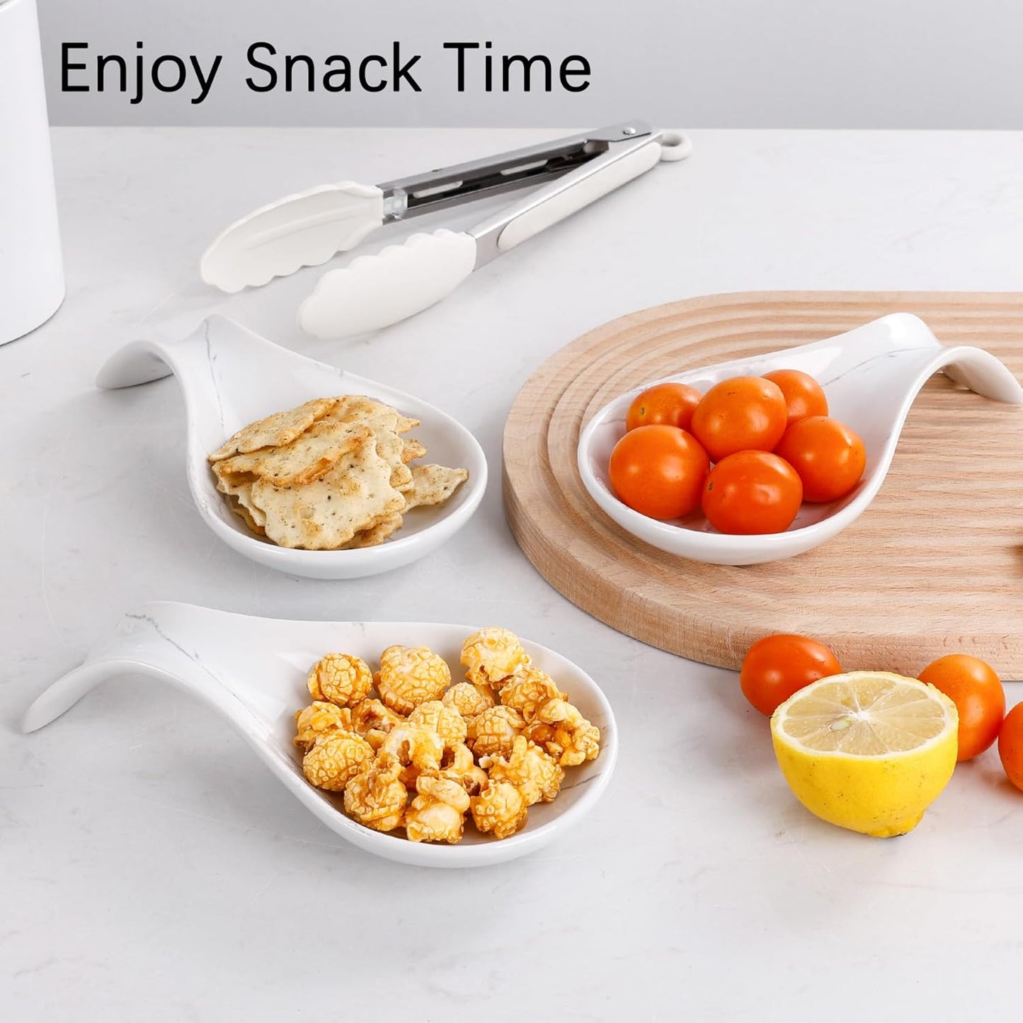 Spoon Rest for Stove Top 2PCS, Kitchen Spoon Holder Set, White Marble Spoon Rest for Counter, Ceramic Cooking Utensil Rest for Spatula, Tong, ANTIS'S HOME