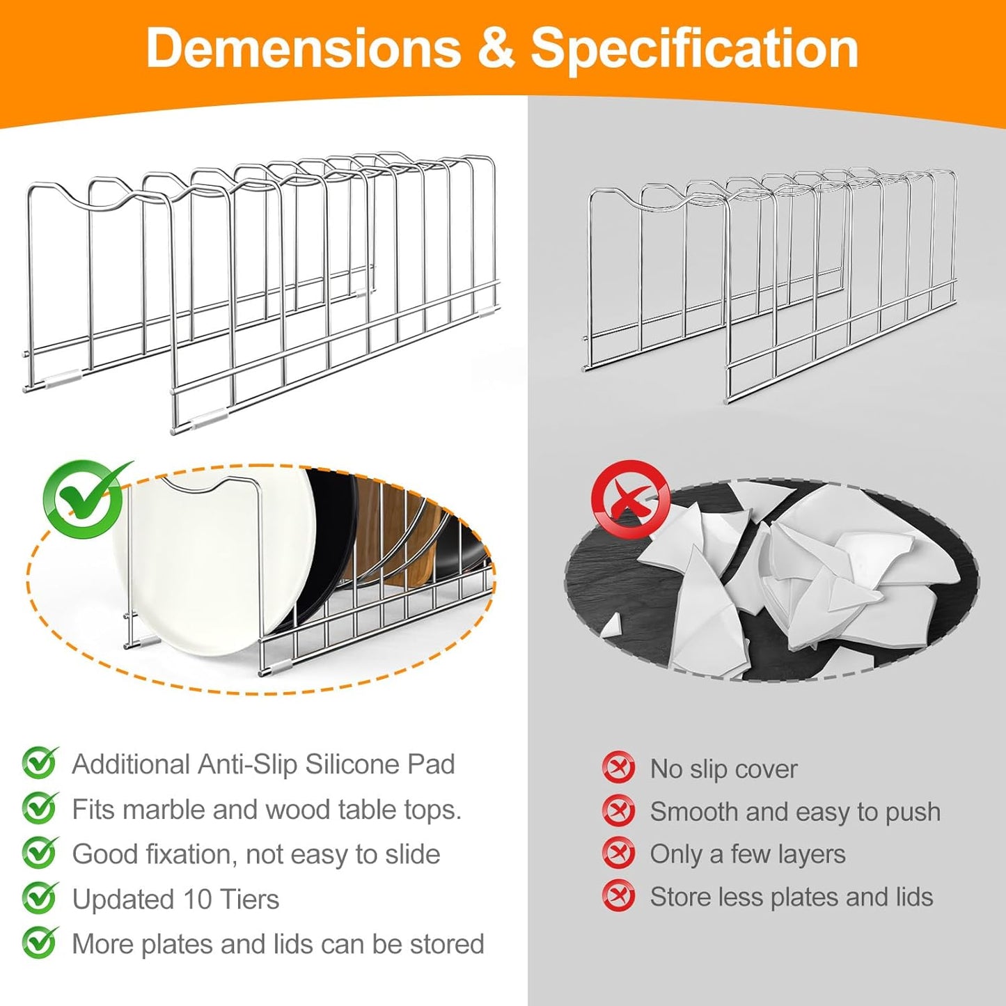 FLSEPAMB Pot Lid Organizer Pan Lid Organizer Kitchen Pot Lid Rack Suitable for Bakeware Dish Plate, Cutting Boards, Pots & Pans, Serving Trays, Reusable Holder (2 Pack)