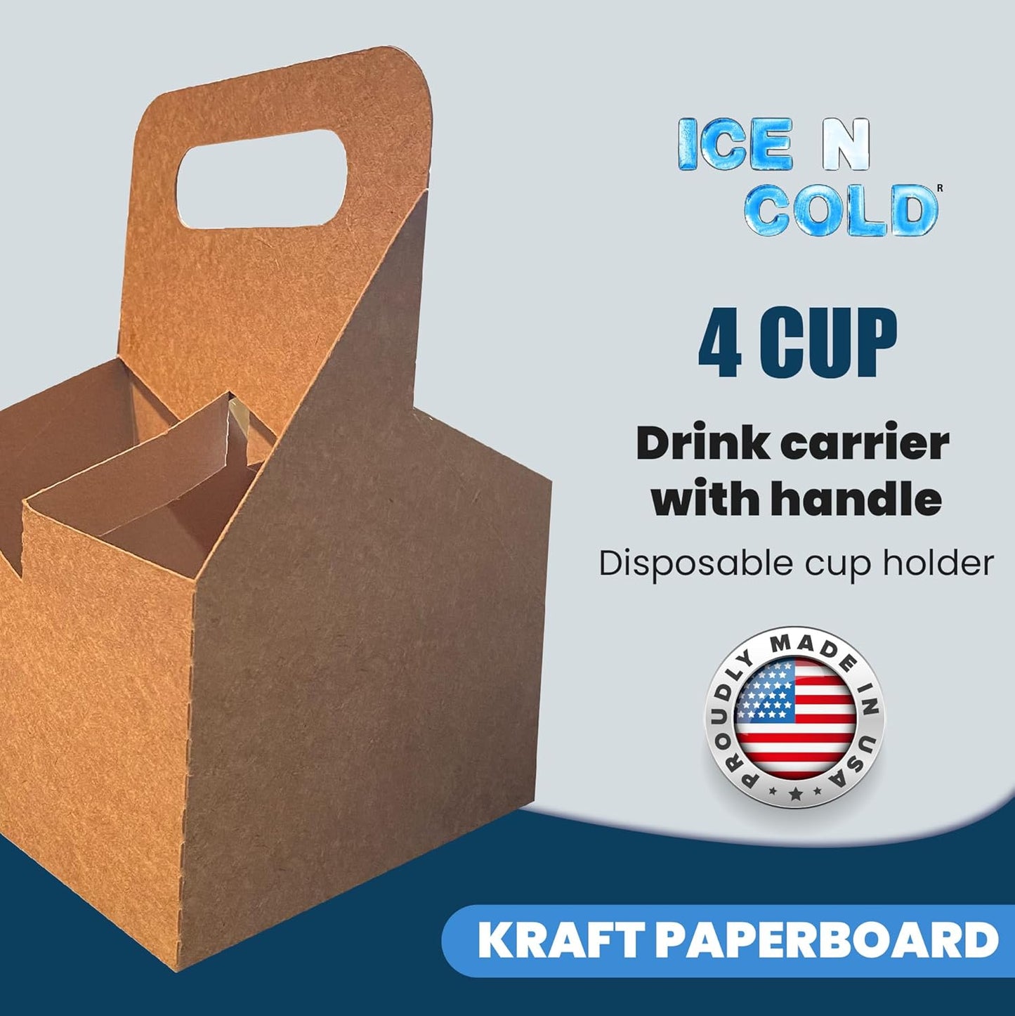 4 Cup Drink Carrier with Handle | Kraft Paperboard Cup Holder | Disposable Cup Holder for Hot or Cold Drinks | Cup Carrier for Food Delivery Services, Uber Eats, Door Dash (50)