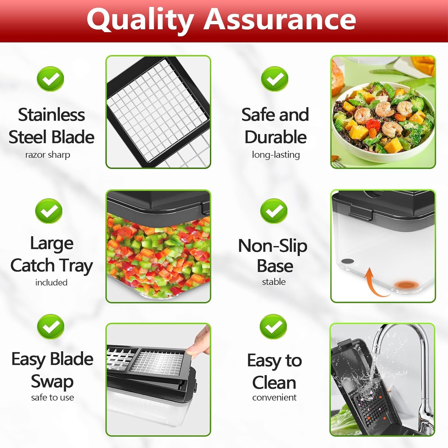 Vegetable Chopper, Onion Chopper Dicer, Mandoline Slicer, Food Chopper with Container, Vegetable Cutter for Salad Potato Carrot Garlic（2 Blades, Black）