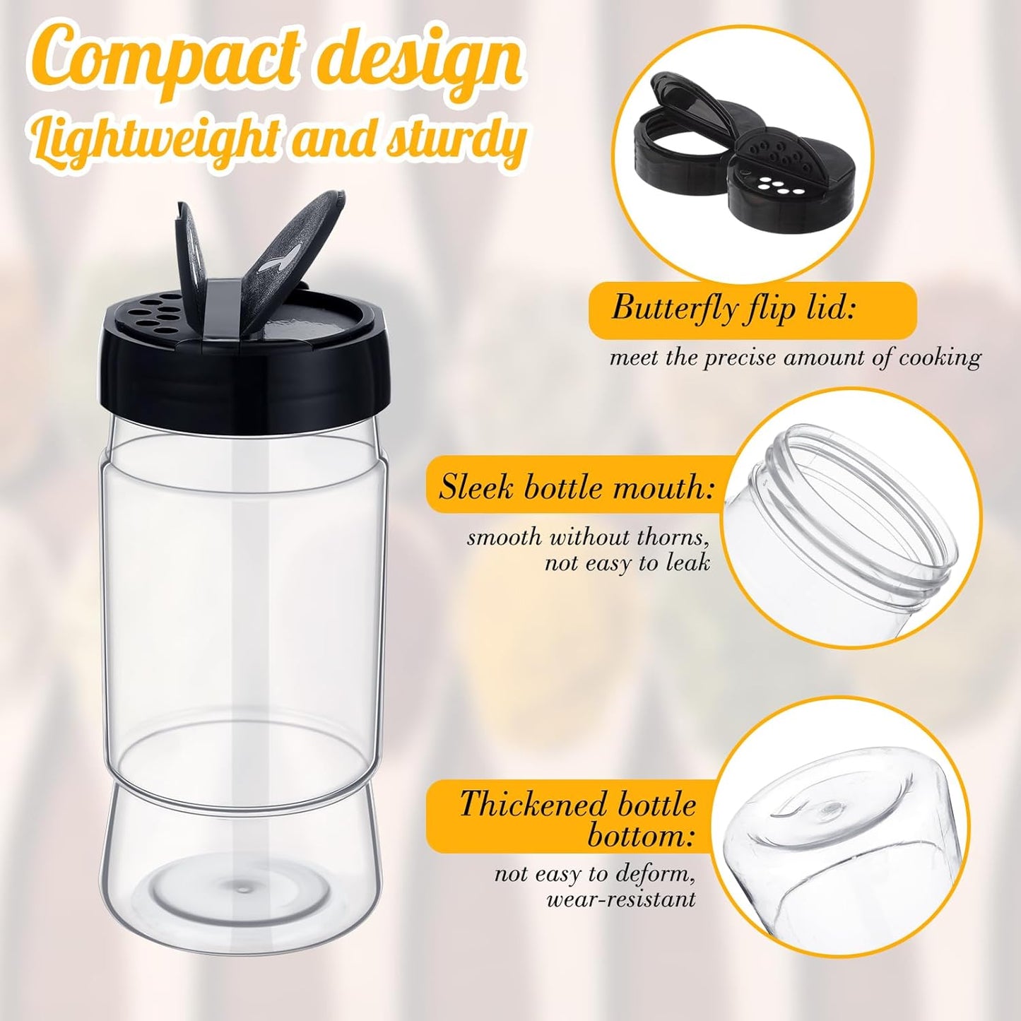 30 Pack 10.1 oz Plastic Spice Jars with Shaker Lids Clear Seasoning Containers Bottles for Kitchen Storing Spice Herbs Seasoning Powders