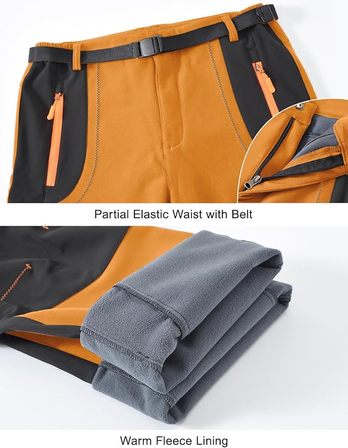 Rdruko Men's Snow Ski Pants Waterproof Insulated Winter Outdoor Snowboard Hiking Fleece Pants with Belt