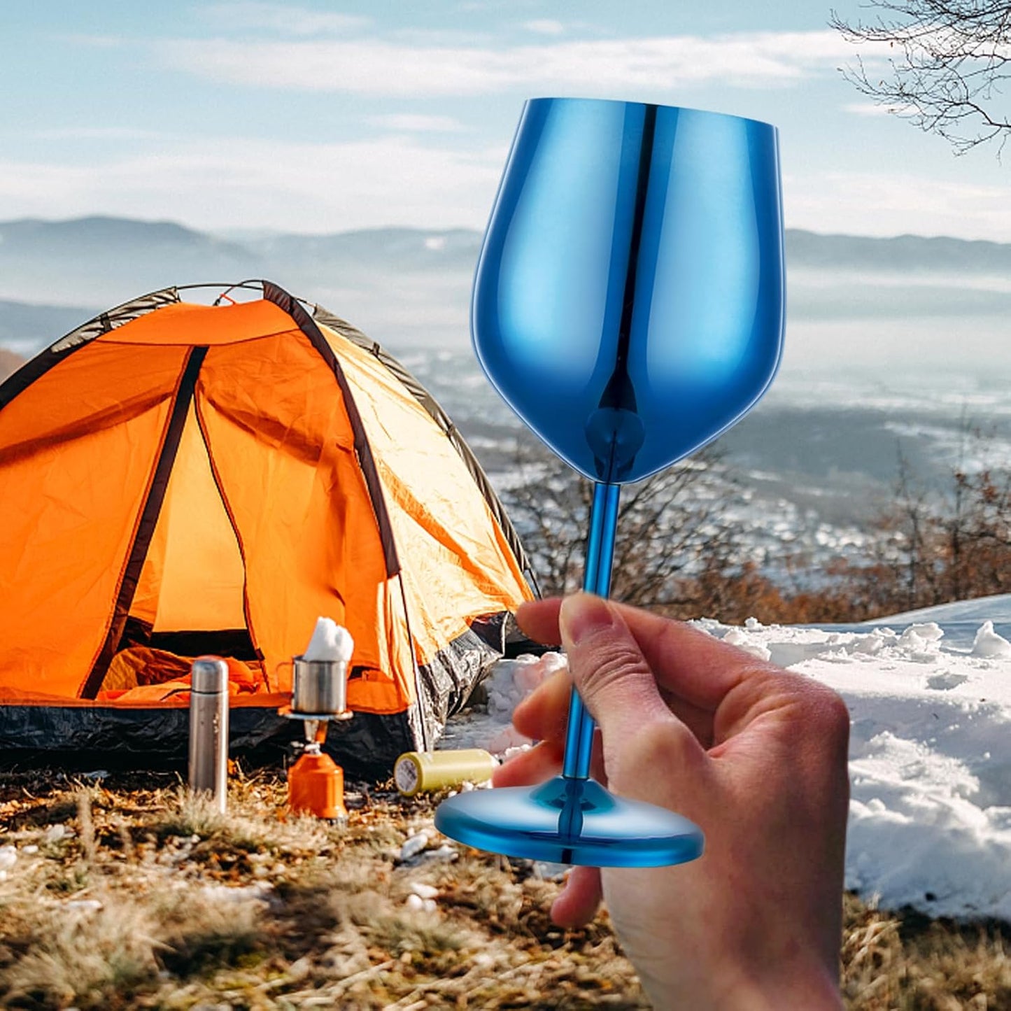 Stainless Steel Wine Glasses Set of 4 Unbreakable Blue Wine Glass 18 oz Unique Metal Wine Goblets for Outdoor, Travel, Camping, Pool, Ideal Gift for Wine Lovers