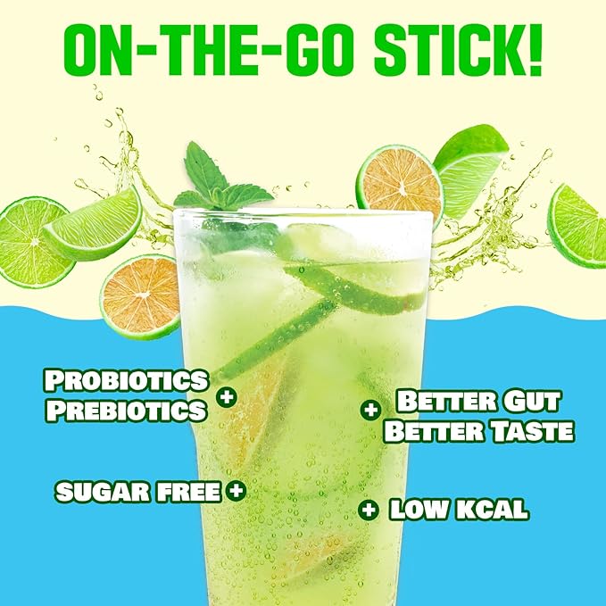 TEAZEN Green Mandarin Lime Kombucha Tea, Hydration Drink Mix, Sugar Free, Live Probiotics & Prebiotics, 10 Sticks, 1.76oz