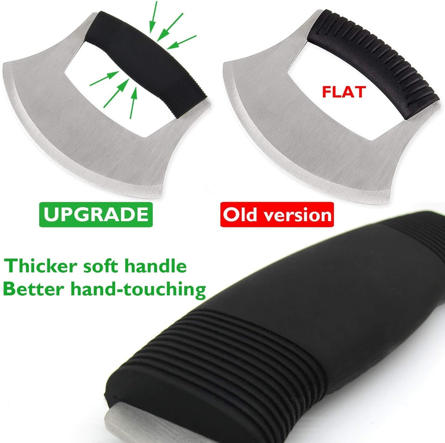 Pizza Cutter Stainless Steel Ulu knife Razor Sharp Rocker Slicer Cutter Mincing Mezzaluna Knife Salad Vegetable Chopper with Upgraded Ergonomic Anti-Slip Handle